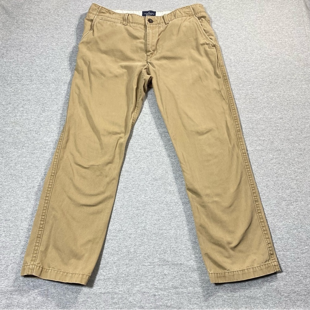 American Eagle Pants Men's W34 Tan Straight Leg 100% Cotton Stretch Work Chino